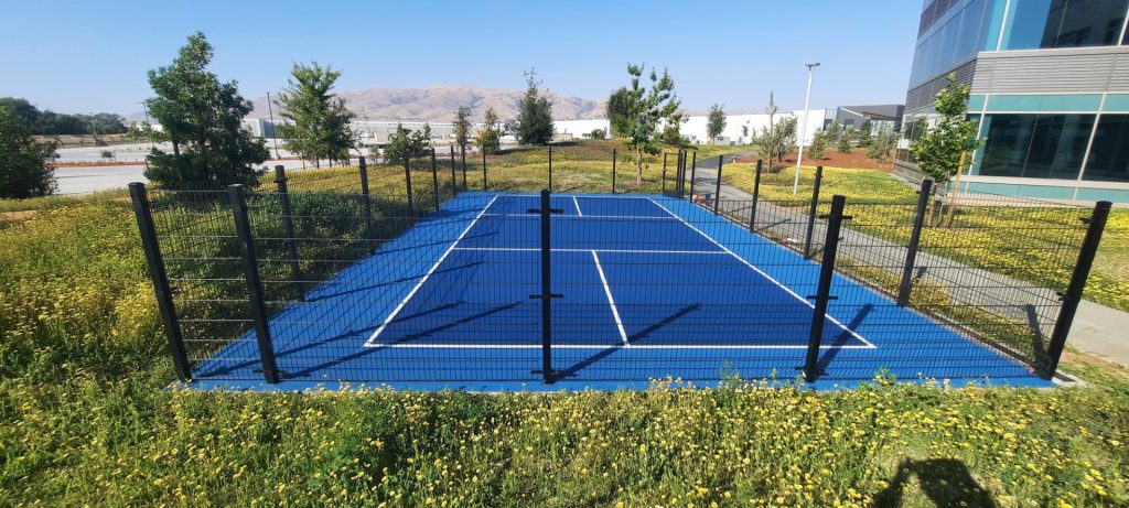 Pickleball court conversion from a basketball court at a tech campus in Milpitas, CA